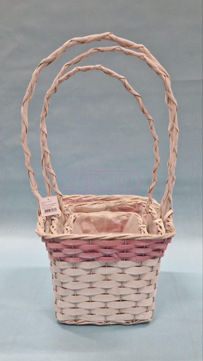 belo-ružičasta korpa u setu od 3 komada
